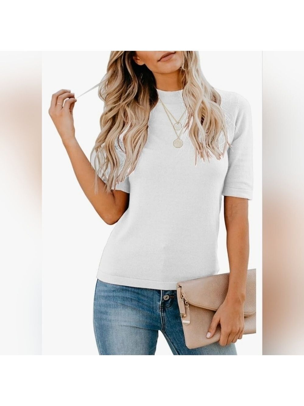 Liyohon Mock Turtleneck White Top Medium - New Without Tags